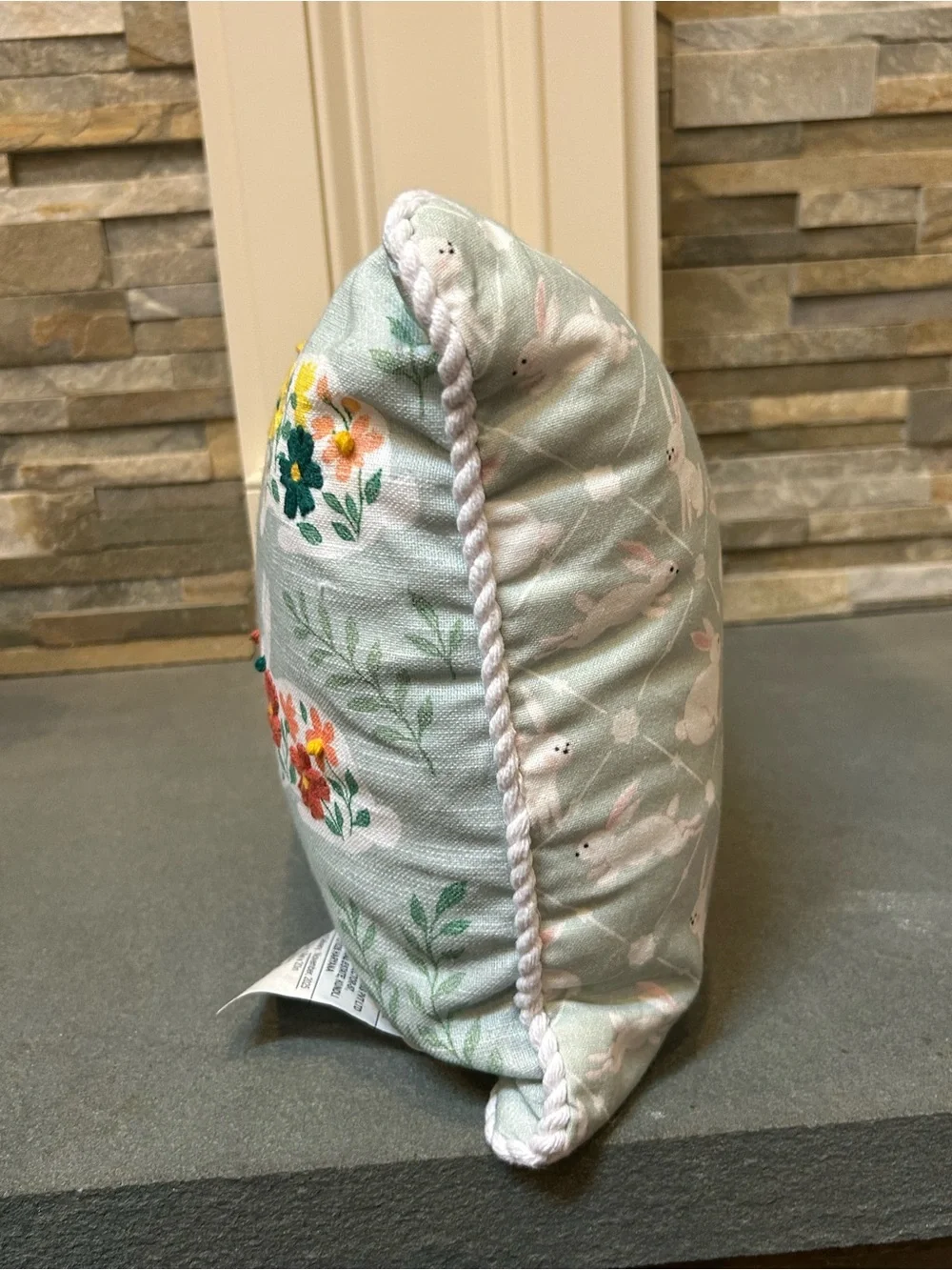 Floral Bunny Holiday Pillow in Mint Green